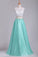 2024 A Line Scoop Two Pieces Open Back Prom Dresses Floor Length Satin