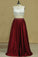 2022 Prom Dresses A-Line Scoop Floor-Length Satin & Lace Open Back
