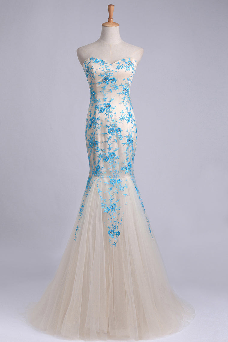 2022 Elegant&Perfect Tulle & Lace Prom Dress Corset Mermaid