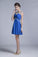 2024 Homecoming Dresses Short/Mini Rulffled&Beaded Chiffon Dark Royal Blue