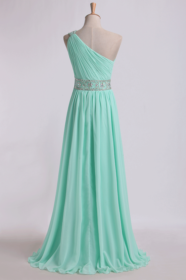 2022 Prom Dresses One Shoulder A-Line Chiffon With Beading&Sequins Floor Length
