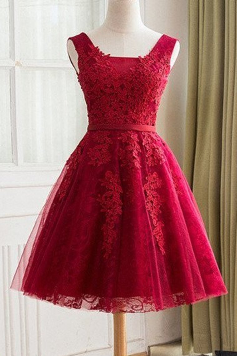2024 New Arrival A Line Scoop Tulle & Appliques Homecoming Dresses With Sash