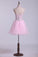 2024 Halter A-Line Short/Mini Homecoming Dresses With Beads Tulle