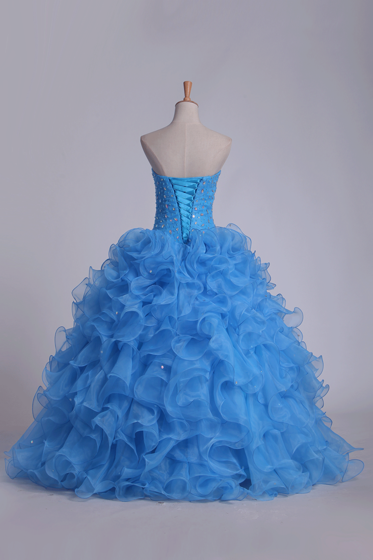 2022 Organza Sweetheart Quinceanera Dresses With Beads And Ruffles Ball Gown