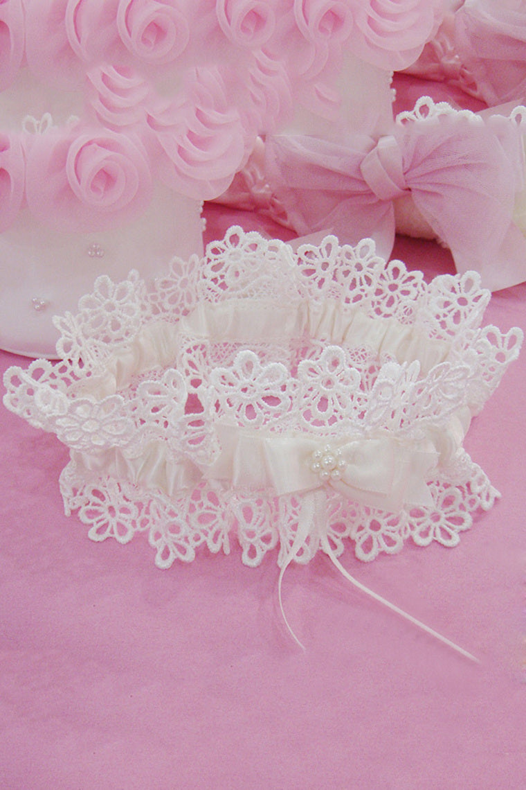 Unique Satin/Lace With Bowknot/Beads Wedding Garters
