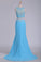 2022 Two Pieces Scoop Mermaid With Slit And Beading Prom Dresses Spandex Sweep Train