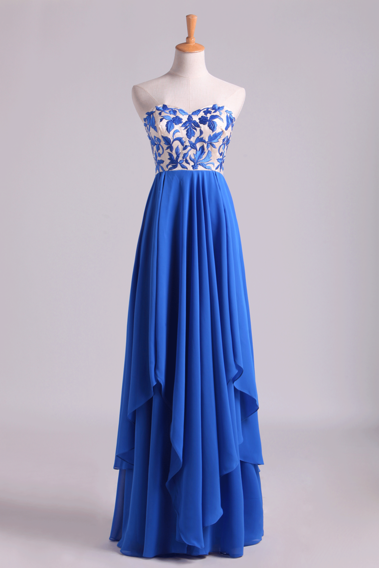 2022 Floor Length Chiffon Prom Dresses Seetheart Princess With Embroidery