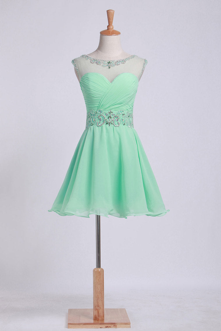 2024 Scoop Homecoming Dresses Cap Sleeves A Line With Beadings&Sequins Chiffon