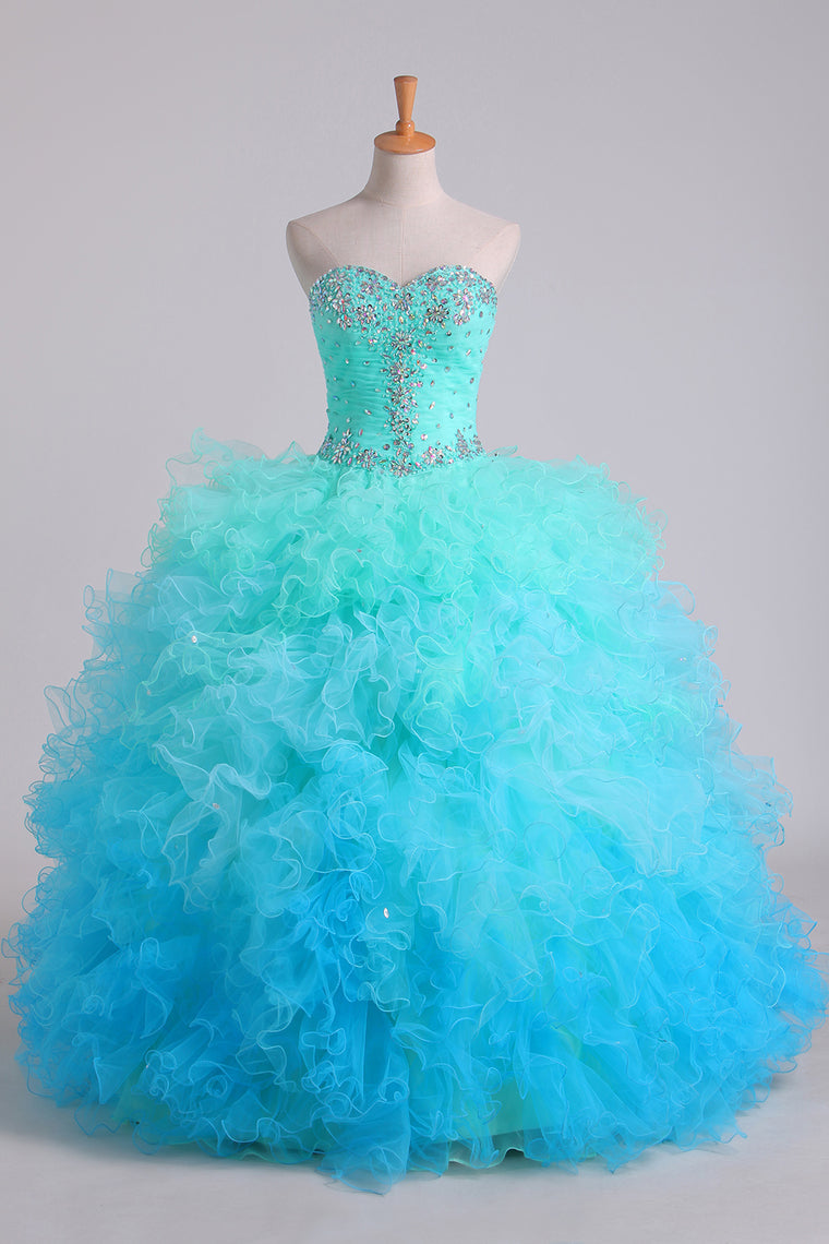2022 Quinceanera Dresses Ball Gown Floor Length With Beads And Ruffles