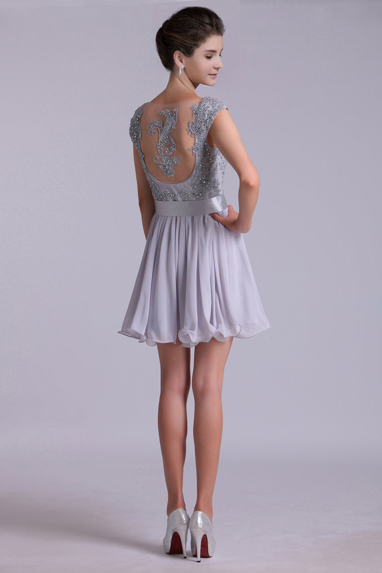 2022 Off The Shoulder A-Line Homecoming Dresses With Applique Tulle And Chiffon