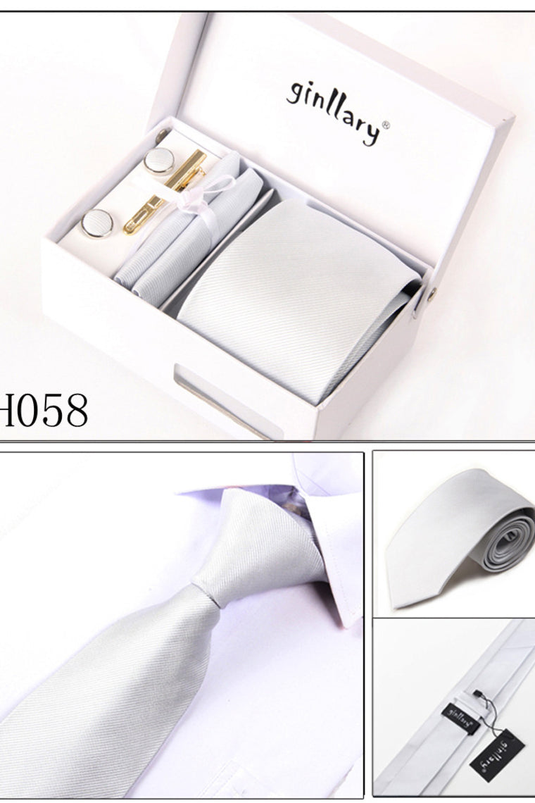 Silver Tie Set Cuff Links 4 Pieces Many Colors #H058