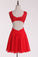 2022 Red Straps Homecoming Dresses A-Line Chiffon With Applique & Ruffles