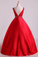 2022 Hot Red Satin Prom Dresses Straps Floor Length Beaded Bodice A Line