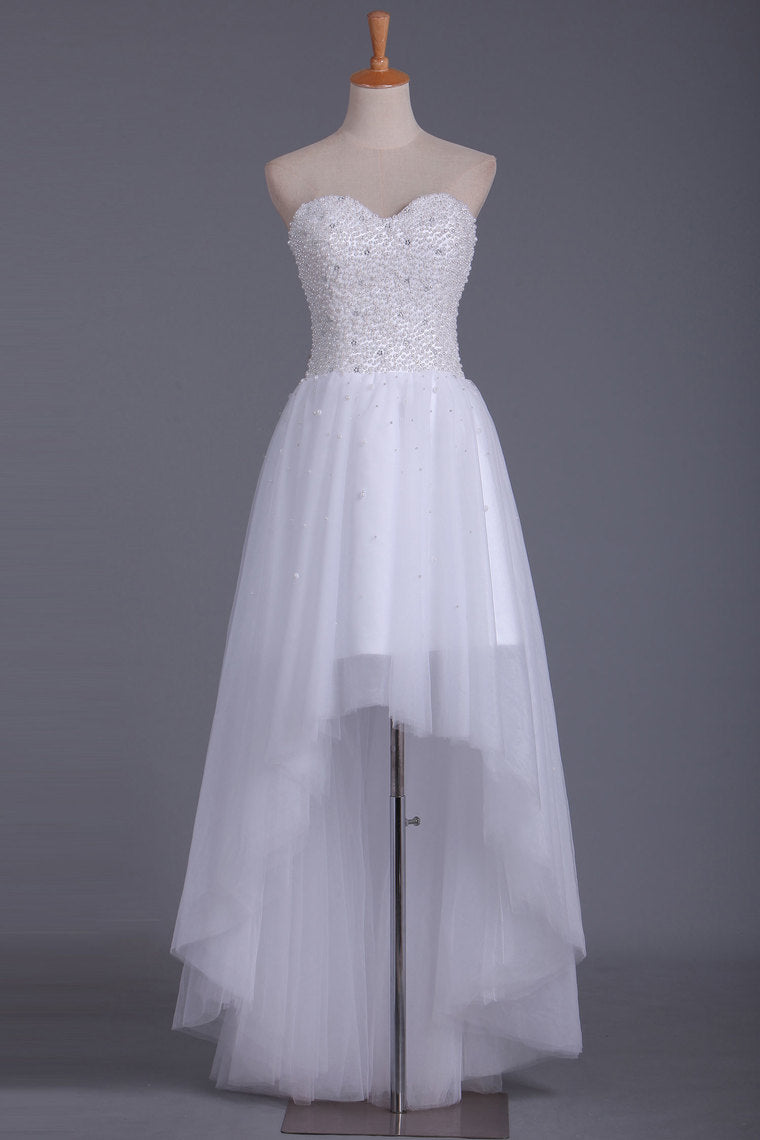 2022 Asymmetrical Sweetheart Beaded Bodice Prom Dresses A Line Tulle