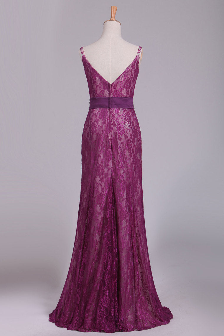 2022 Mermaid Spaghetti Straps Prom Dresses Lace Beaded Waistband