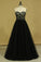 2022 Plus Size Black A Line Prom Dresses Sweetheart Tulle With Applique & Beads Floor Length