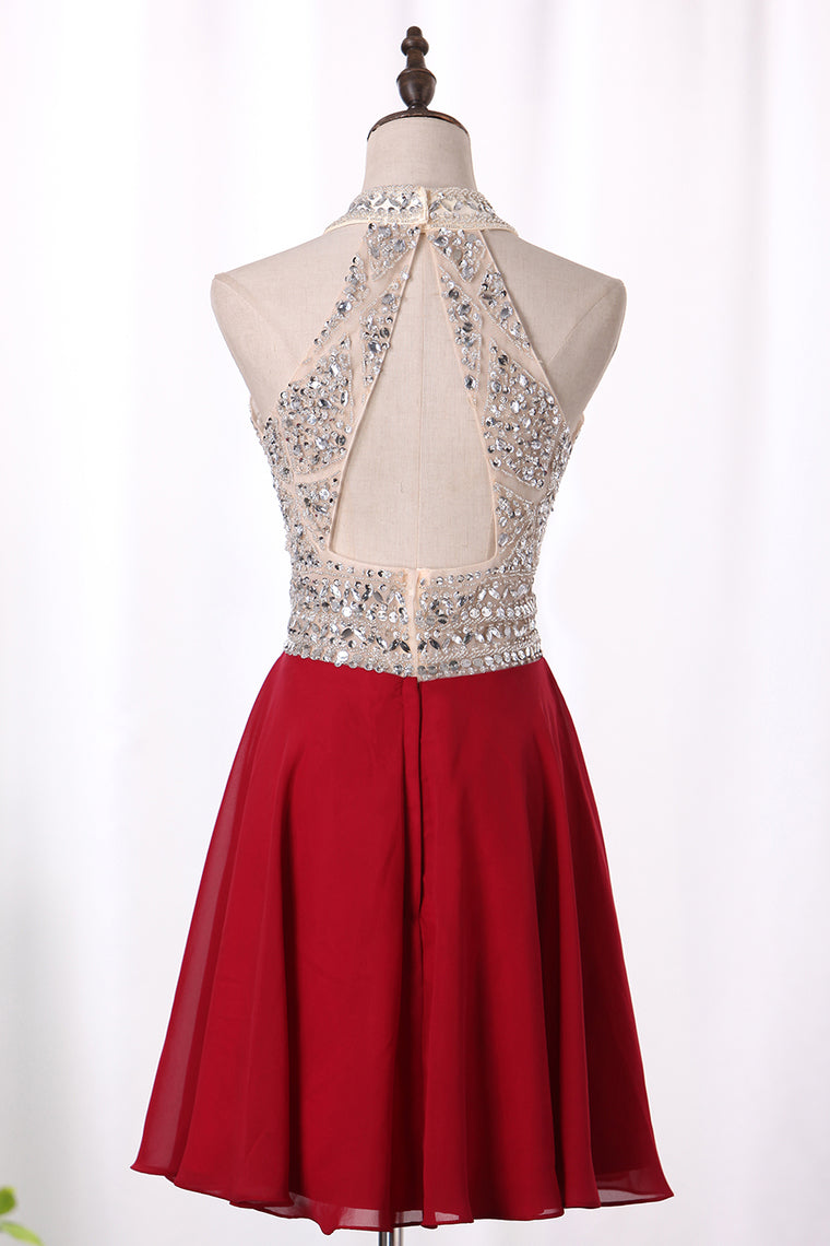 2024 A Line Homecoming Dresses Scoop Chiffon With Beading