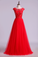 2022 Prom Dresses A Line Scoop Long Tulle V Back Red