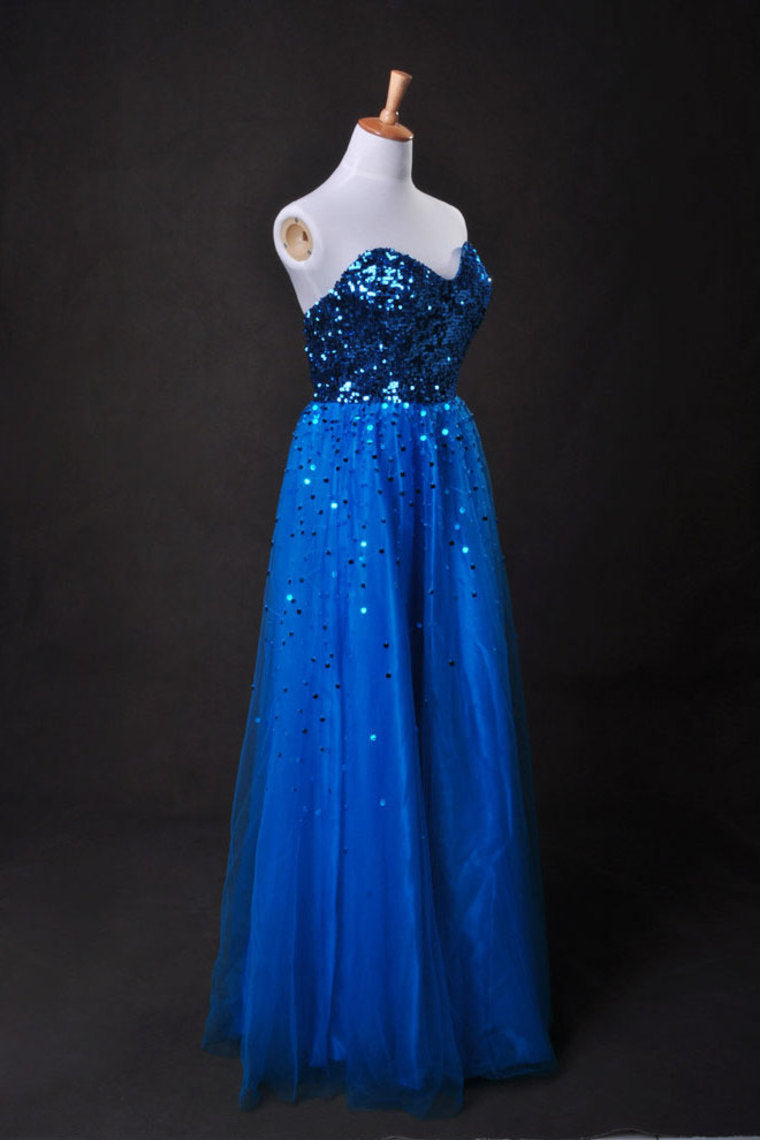 Cheap Prom Dresses Blue  A Line Sweetheart Floor Length Organza Cz