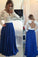 2024 V Neck Prom Dresses A Line Chiffon With Applique Sweep Train Dark Royal Blue