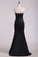 2022 Black Satin Floor Length Evening Dresses Strapless With Bow Knot