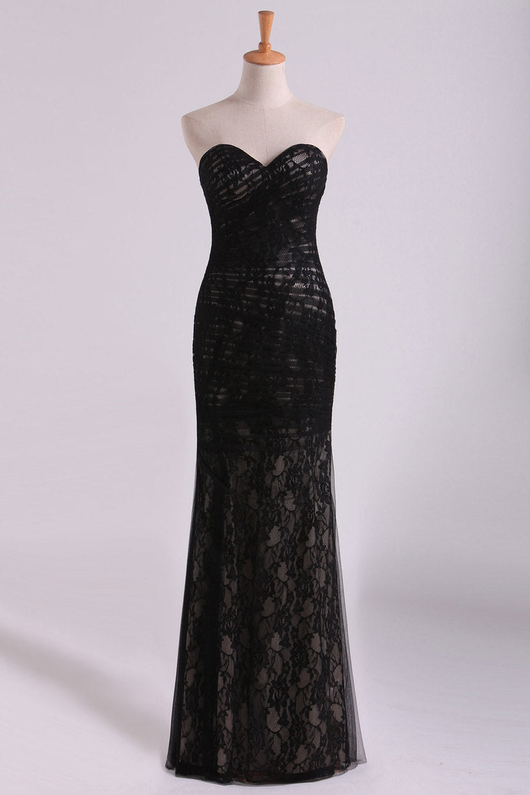 2022 Evening Gown Sweetheart Mermaid Floor Length Corset Black Lace Tulle Illusion