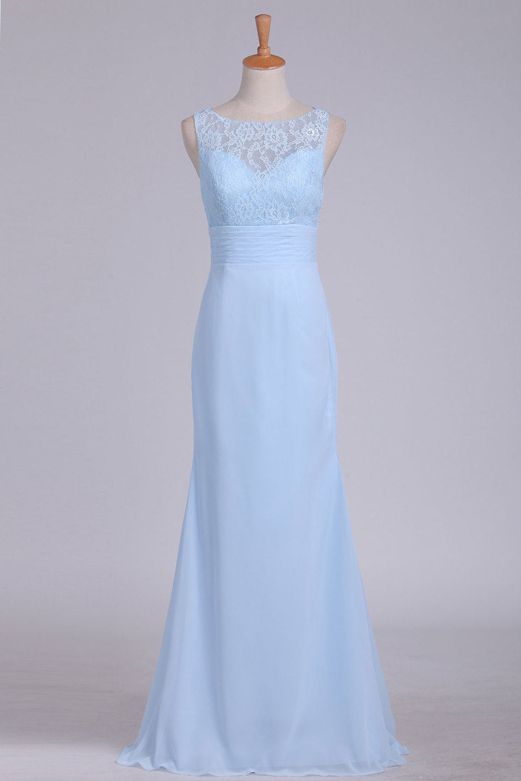 2022 Bridesmaid Dresses Scoop Chiffon & Lace Floor Length Zipper Up