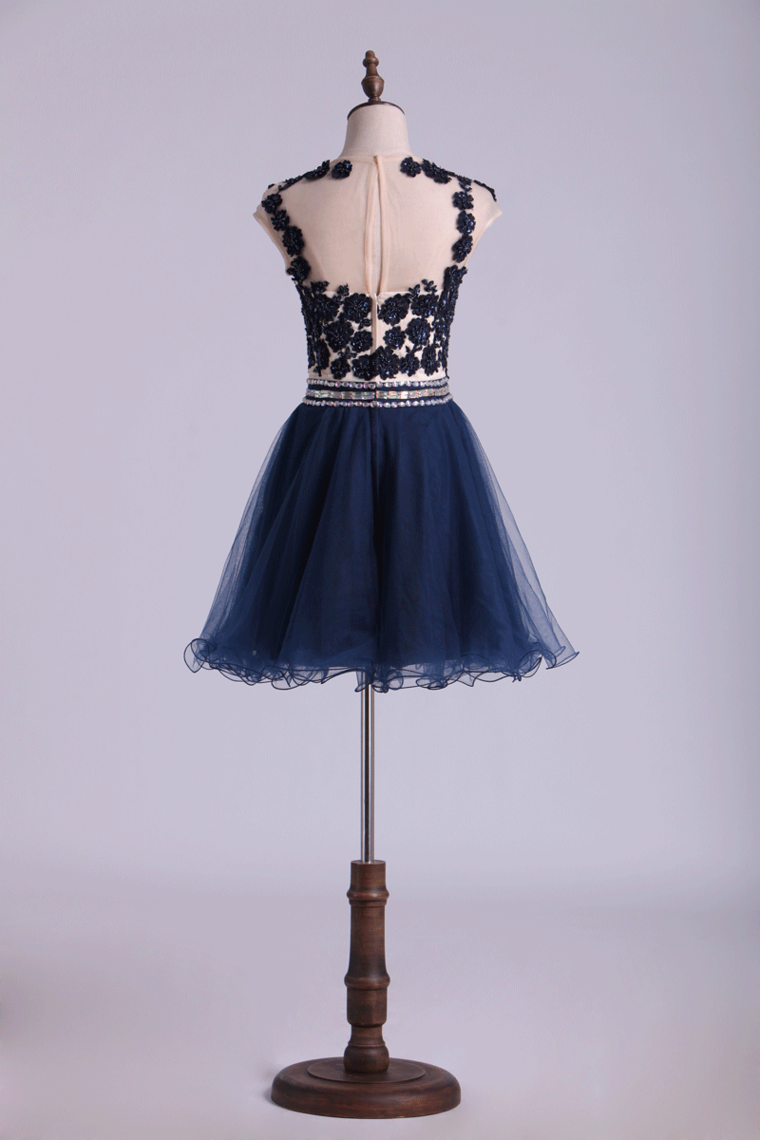 2024 Homecoming Dresses A Line Scoop Short Tulle Dark Navy