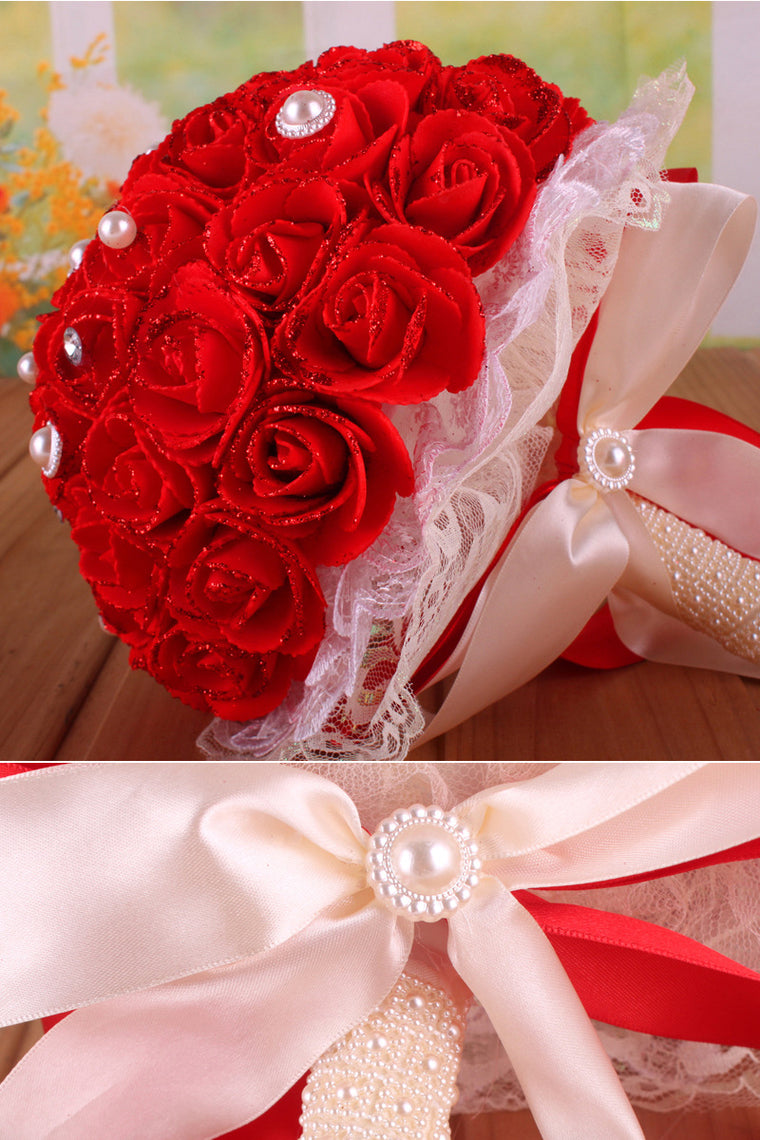 Nice Round Foam/Ribbon/Pearl Bridal Bouquets