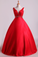 2022 Hot Red Satin Prom Dresses Straps Floor Length Beaded Bodice A Line