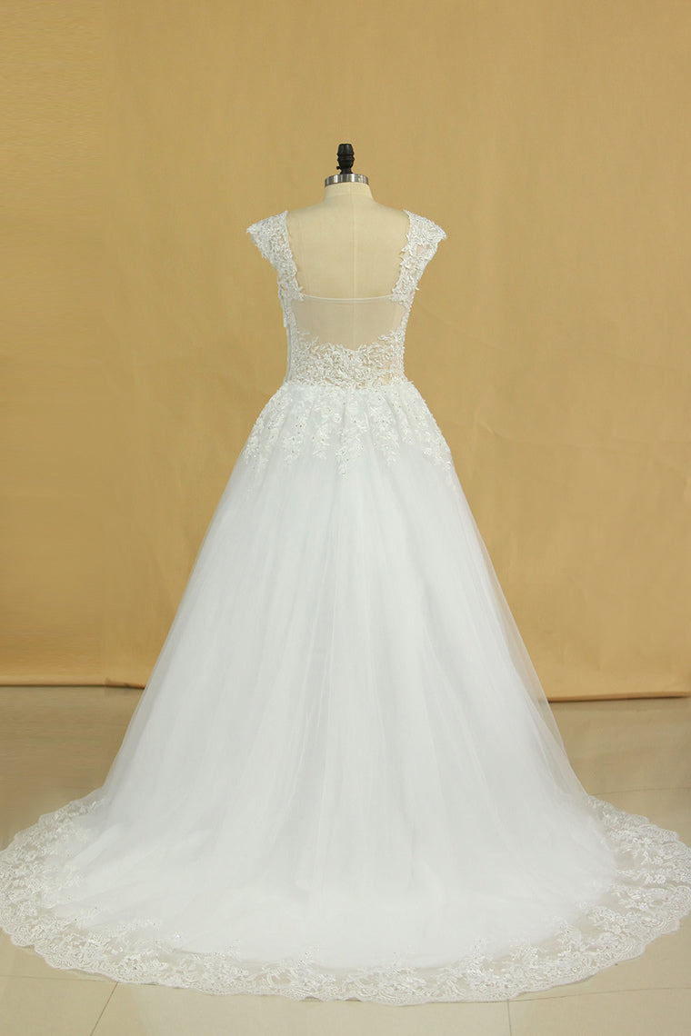 2024 Plus Size Bridal Dresses A-Line Off The Shoulder Tulle Court Train White Zipper Back