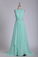 2022 Mint Prom Dresses A-Line Bateau Chiffon With Beads And Ruffles Floor-Length