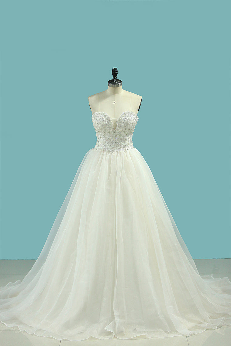 2024 Sweetheart Beaded Bodice Organza Wedding Dresses A Line Floor Length