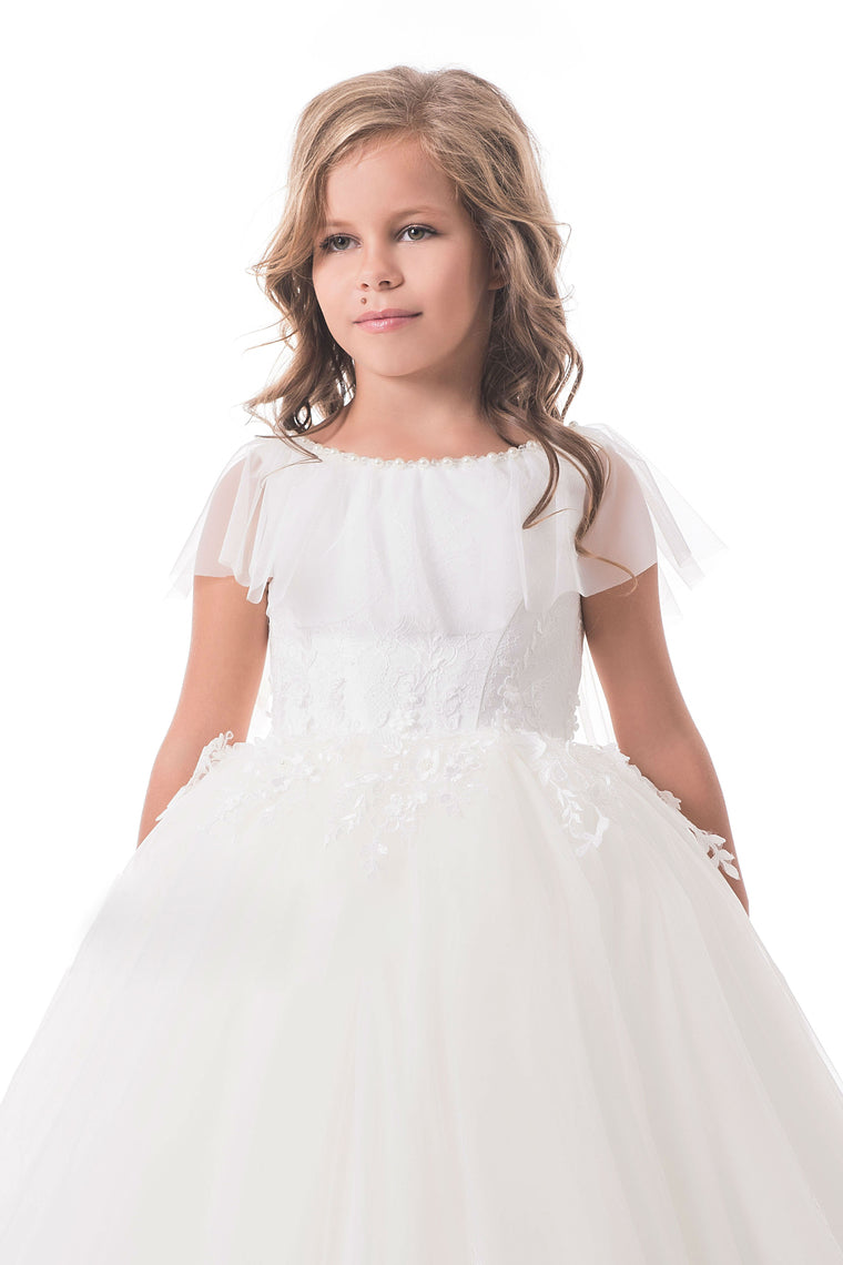 2024 Open Back Scoop Tulle With Applique Ball Gown Flower Girl Dresses