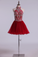 2022 Halter A-Line Homecoming Dresses Burgundy/Maroon With Beads Tulle Short/Mini