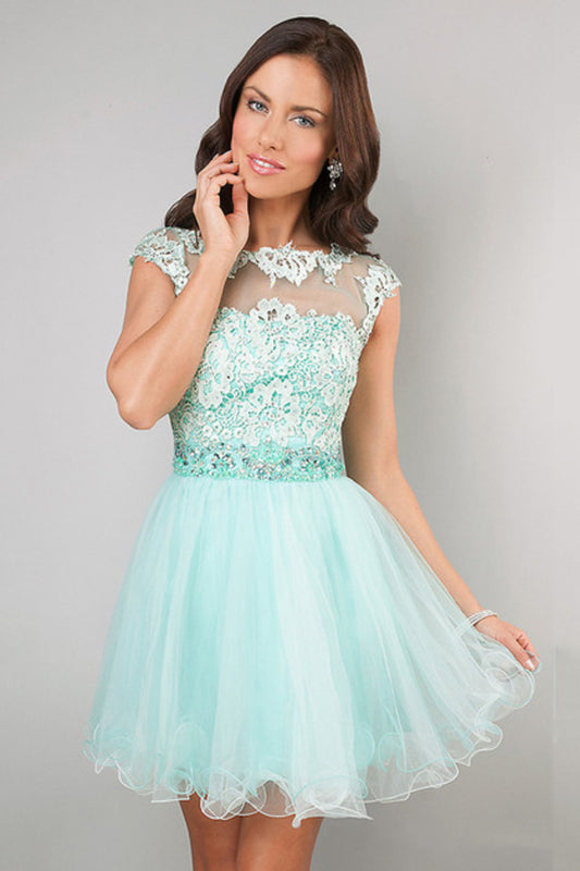 2022 Homecoming Dresses A Line Scoop Short/Mini Tulle&Lace