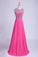 2022 Scoop A-Line Chiffon&Tulle Floor-Length Prom Dresses With Beads Color Fuchsia