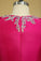 2022 Scoop A Line Short Homecoming Dresses Taffeta Beaded With Ribbon Fuchsia