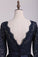 2022 3/4 Length Sleeve Bridesmaid Dresses A Line Bateau Satin & Lace Open Back Black