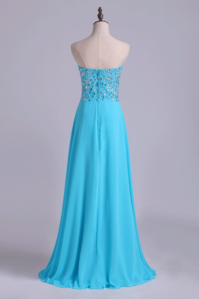 2024 Sweetheart Beaded Bodice Intricately Detailed With Matching Beading Chiffon A-Line Prom Dress