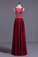 2024 Burgundy/Maroon Scoop A Line Prom Dresses Chiffon A Line With Beading