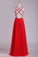 2022 Red A Line Prom Dresses Spaghetti Straps Open Back With Ruffles And Beads Chiffon
