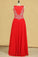 2024 Red Plus Size V Neck Beaded Bodice Chiffon & Tulle A Line Prom Dresses
