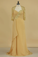 2022 Mother Of The Bride Dresses Mid-Length Sleeves Chiffon With Applique Sweep Train