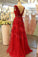 Red Prom Dresses V-Neck Tulle Floor-Length With Sash