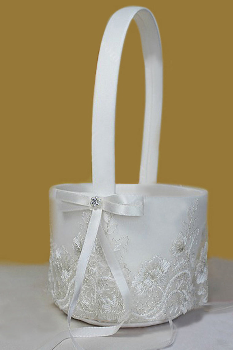Elegant Flower Basket In Lace With Ribbon