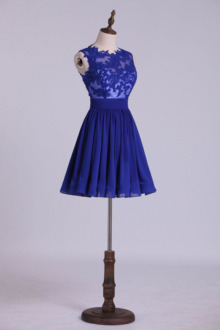 2022 Hot Selling Homecoming Dresses Scoop A-Line Short/Mini Chiffon Dark Royal Blue