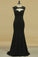 2022 Mermaid Scoop With Applique Spandex Floor Length Black Prom Dresses
