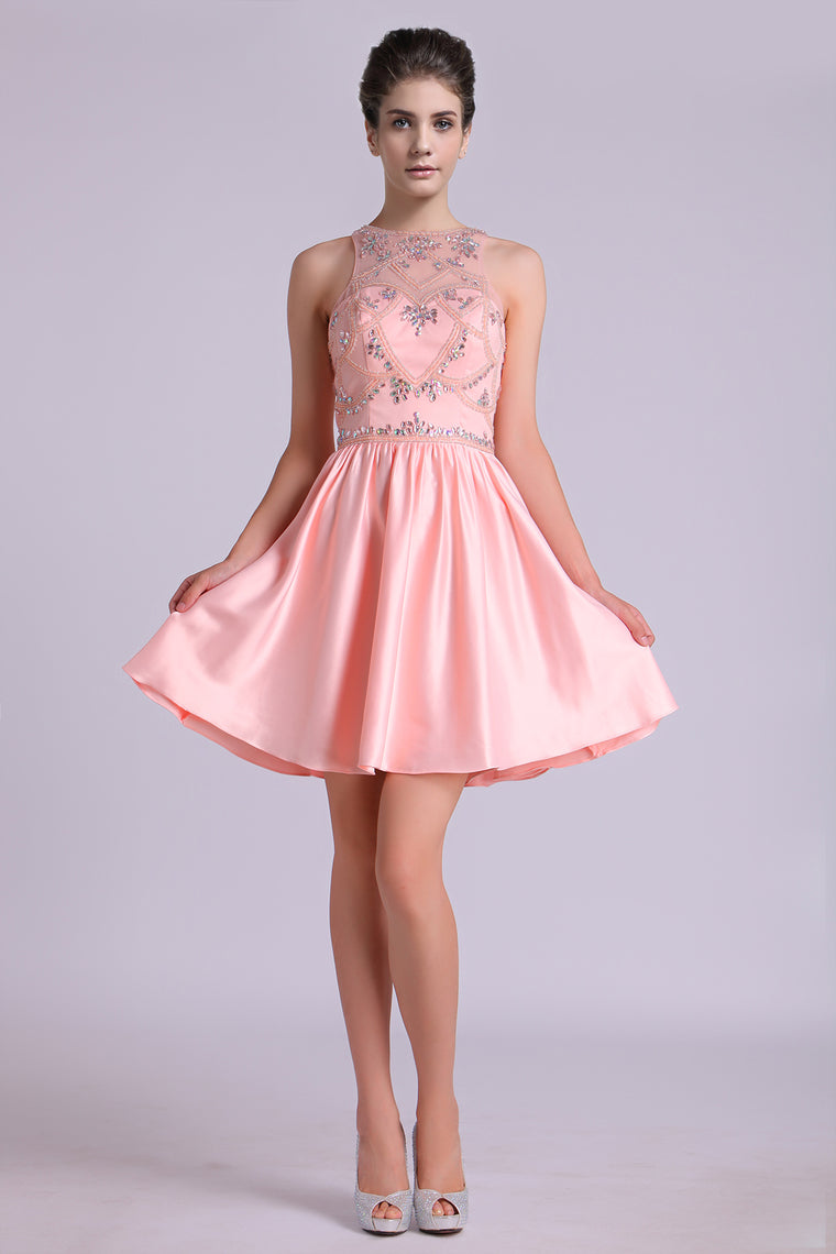 2024 Scoop A Line Homecoming Dresses Satin Short
