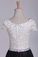 2022 V Neck A Line Prom Dresses Short Sleeves Satin With Applique Floor Length